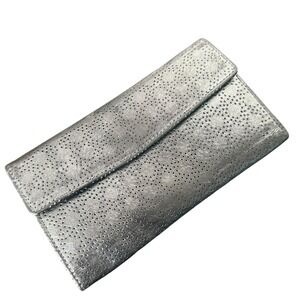 Lodis Perforated‎ Trifold Flap Wallet Black Leather Card ID Holder Womens